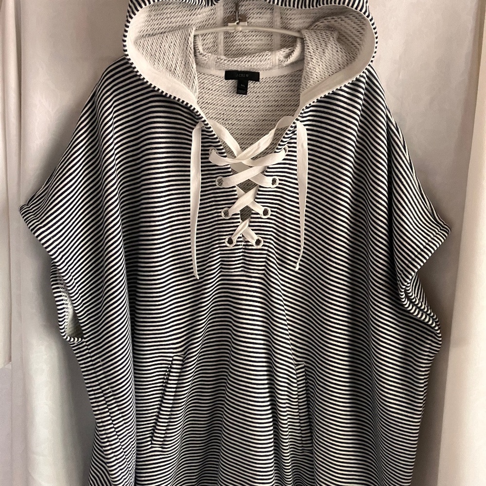 J Crew navy cotton stripe beach hoodie, size M/L.  Cozy terry lined, washable.